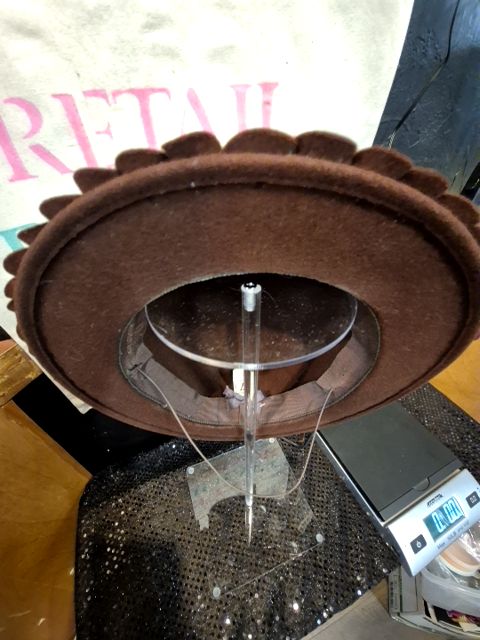 Brown  Brown Felt Vintage Hat w/brown ribbon and gold accents, 7