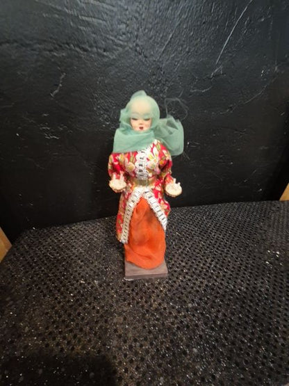 Red Dress, Blue Head Scarf Vintage Souvenir Doll, 8"