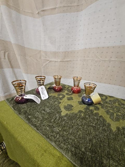 MCM  3.75" glass bud vases w/ gold stripes Barlett Collins LR