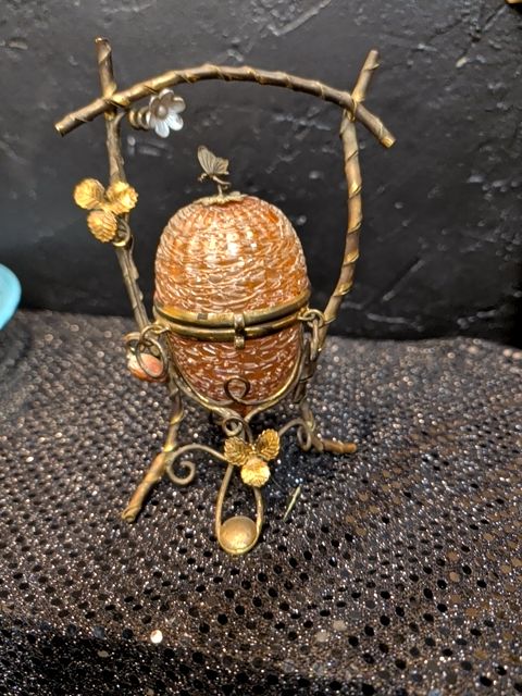 Antique French Opaline glass egg perfume casket