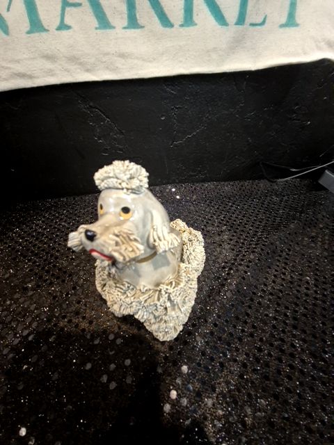 Grey Vintage Porcelain Poodle Figurine, 4.5" × 2.5" × 4.25"
