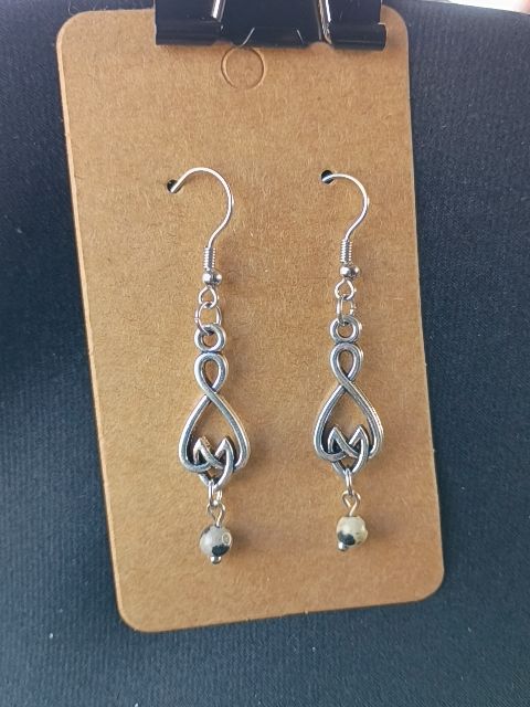 Silver with Dalmatian stone Designs by Raven Dangle Hook Earings
