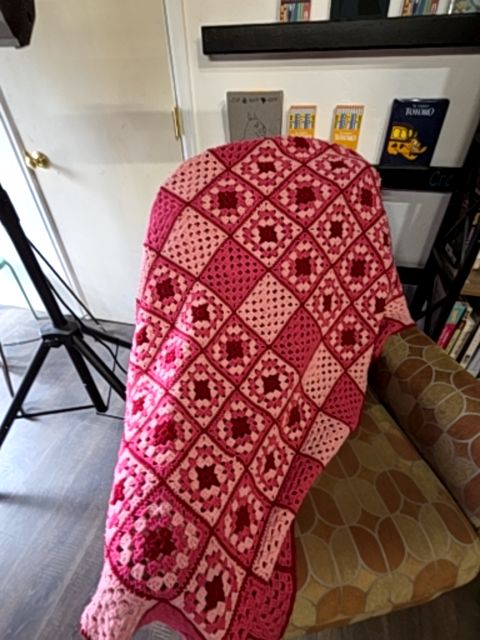 Granny Square Crocheted Blanket (pink)