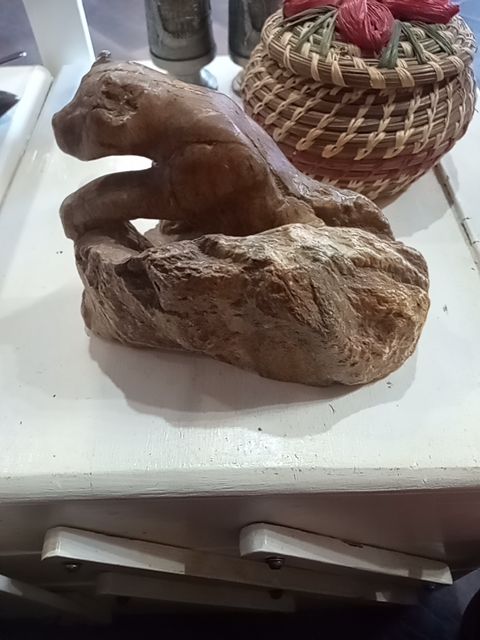 Carved stone mountain lion
