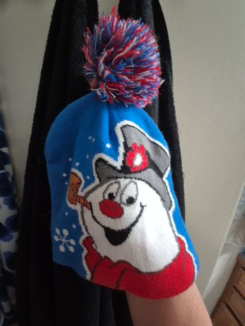 Blue  Snowman Knit Stocking Hat