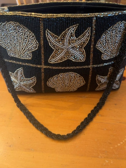 Beaded Bag w/ Gold and Silver Starfish and Shell Pattern