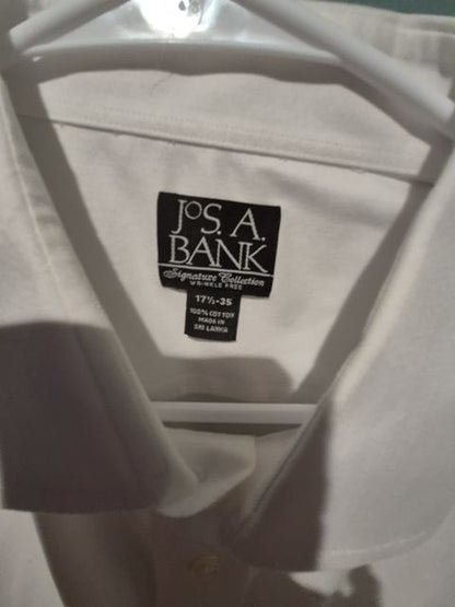 White Jos. A Bank 100% Cotton Dress Shirt, 17 1/2 -35