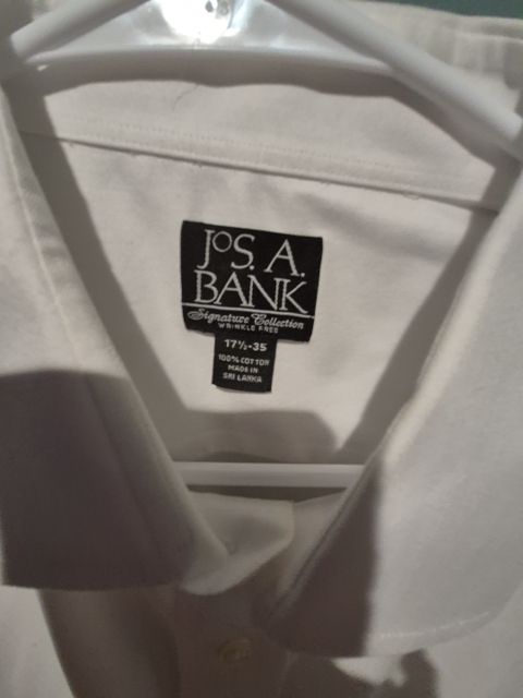 White Jos. A Bank 100% Cotton Dress Shirt, 17 1/2 -35
