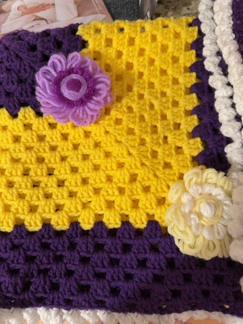 Purple yellow Homemade Afghan Blanket
