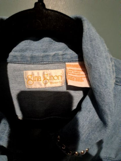 Denim Long Sleeve Button Down Shirt, L