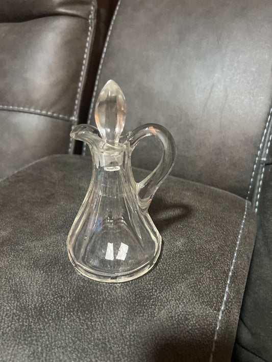 Vintage Crystal Glass Vinegar Bottle & Glass Cork Lid~Glass Oil Bottle With Lid
