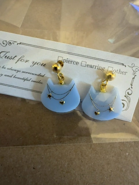 Blue cat stud handmade earrings from Japan