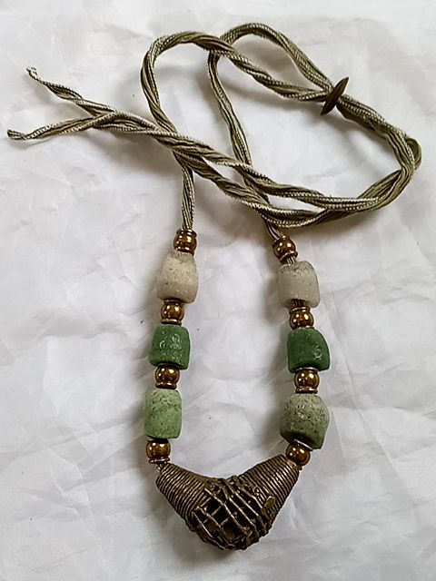 Green  Brass bead glass necklace