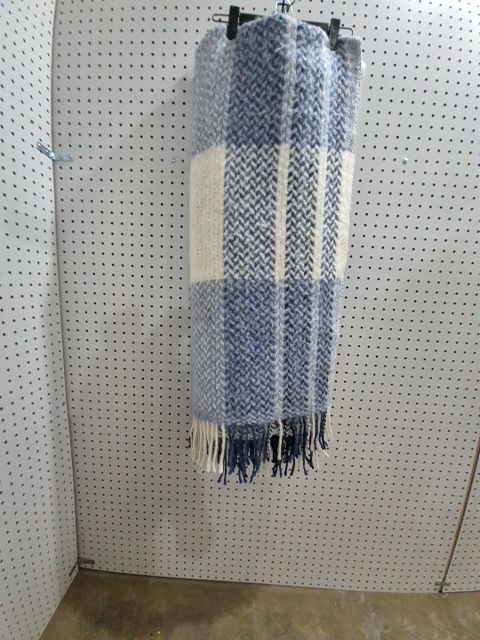 White & Blue Rammagerdin Pure Icelandic Wool Blanket, 52" × 68"