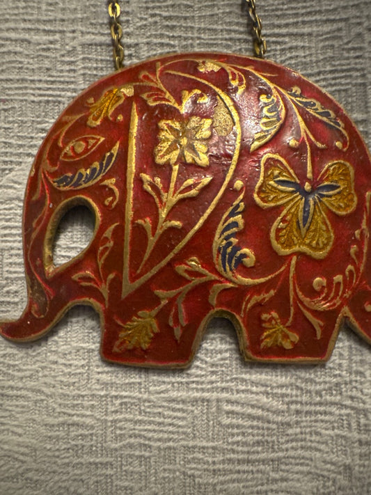 India Red Floral Enamel Elephant Necklace