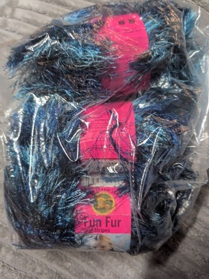 Blue  Lion Brand Fun Fur Yarn, 3 Skeins