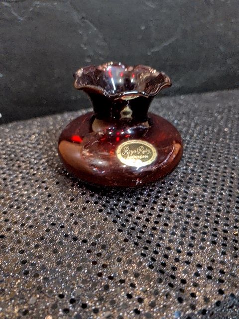 Vintage ROYAL RUBY RED Glass Small Vase with Ruffled Edge