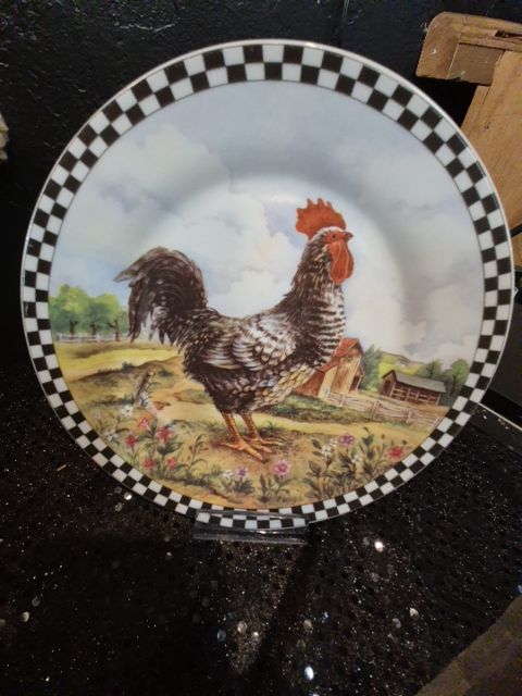 Black & White Rooster Plate, 8"