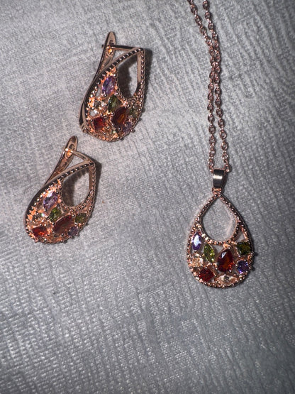 Rose Gold-Tone Semi-Circle Gemstone Set