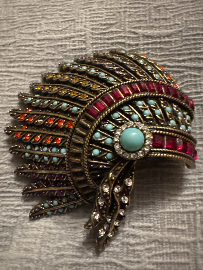 Native American Bejeweled Headdress Pin