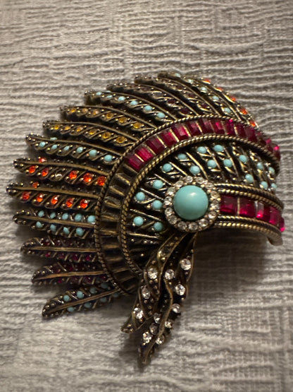 Native American Bejeweled Headdress Pin