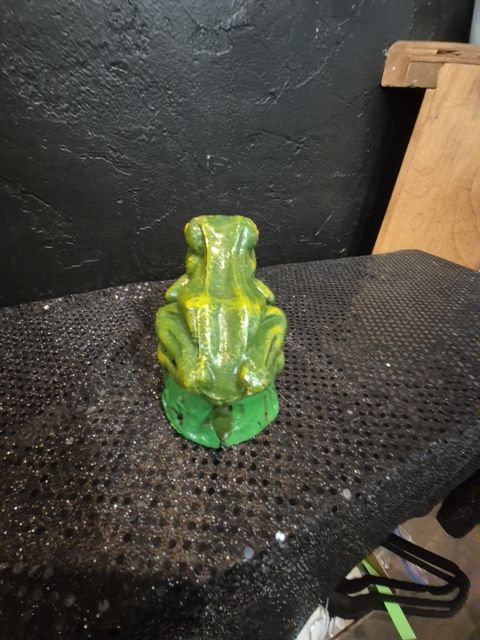 Green  Vintage Cast Iron Mechanical Coin Bank, 8" × 3.5" × 4"