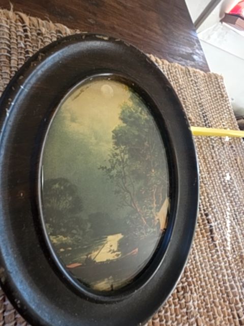 Antique art- river camp - oval, 9" x 6.75"
