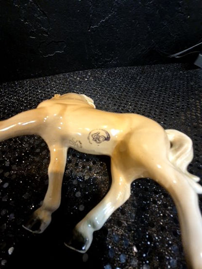 Tan  Porcelain Horse Figurine, 5" × 2" × 4.75"
