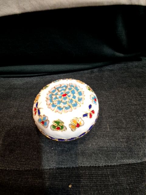 Vintage solid brass enamel trinket box