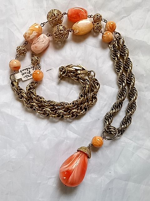 Orange  Vintage beaded pendant necklace