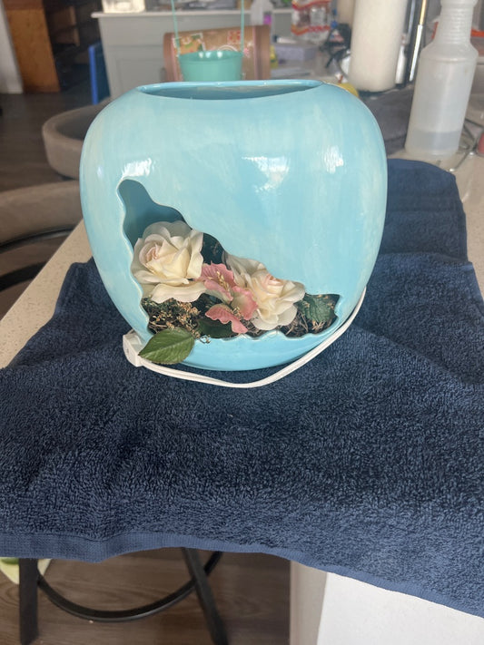 Blue light up ceramic vase