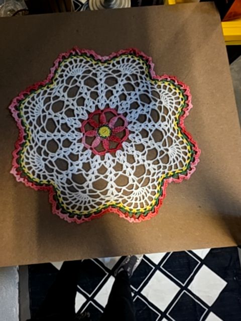 Vintage  Doily pink and green