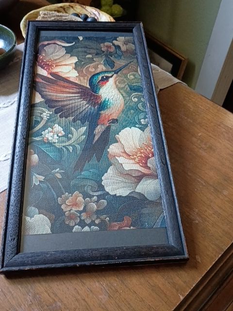 Vintage black frame bird tapestry