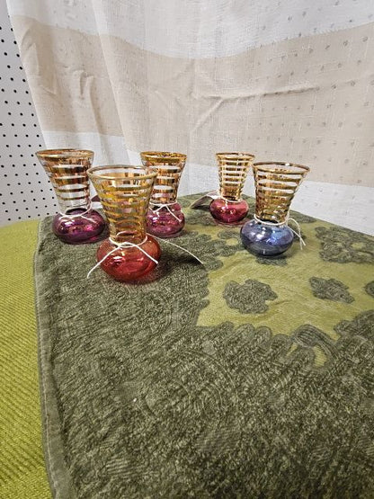 MCM  3.75" glass bud vases w/ gold stripes Barlett Collins LR