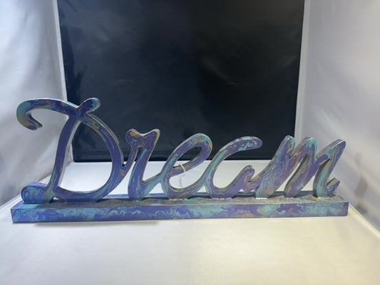 Purple and Blue with metallics Luminous Creations Acrylic Poured Dream Sign, 10 inches X 8