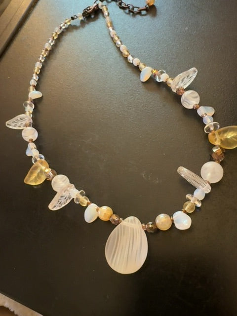 White cream beige bead necklace
