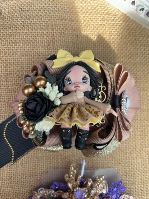 Tan vintage doll bow