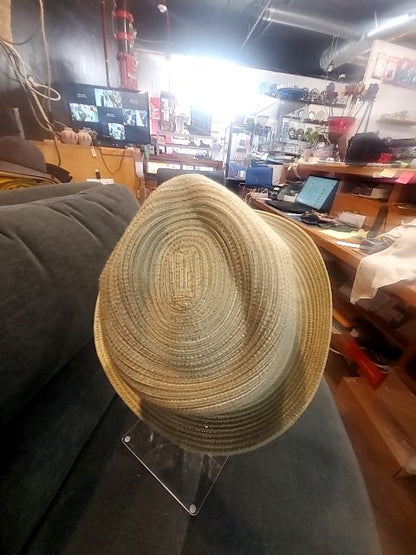 Sage & Tan Four Buttons Straw Fedora Hat, Womens O/S