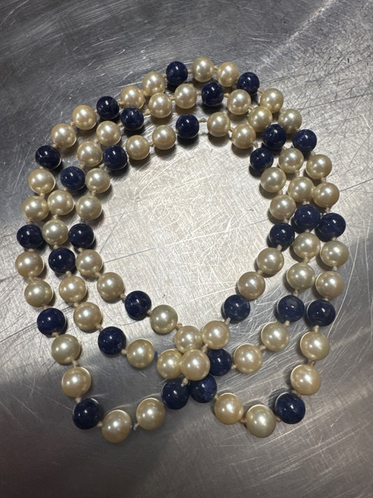 Lapis & Faux Pearl Necklace