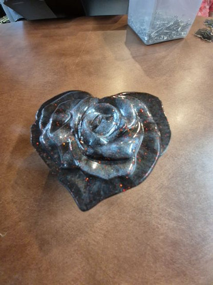 Black w/Red Glitter Handmade Heart Shaped Resin Trinket Box