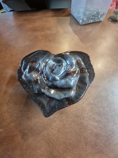 Black w/Red Glitter Handmade Heart Shaped Resin Trinket Box
