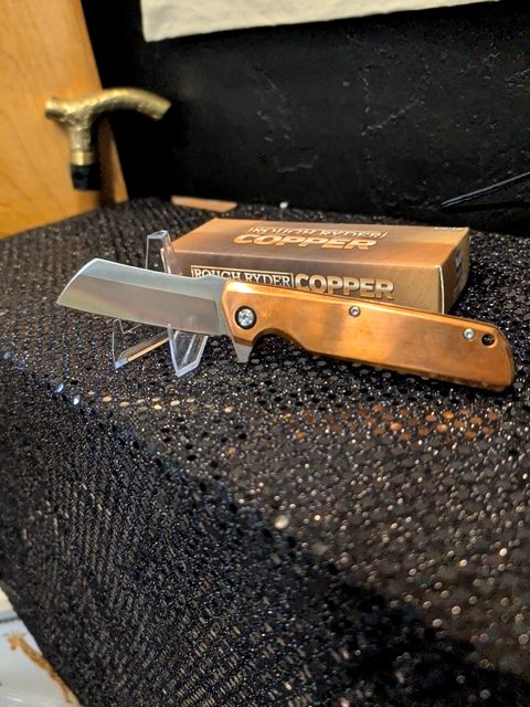 Rough Ryder Copper Cleaver Flipper Liner Lock Knife Copper