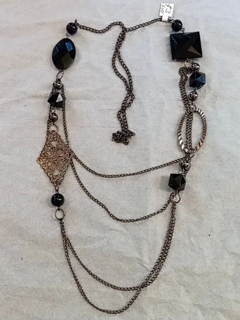 Silver  Black bead chain necklace