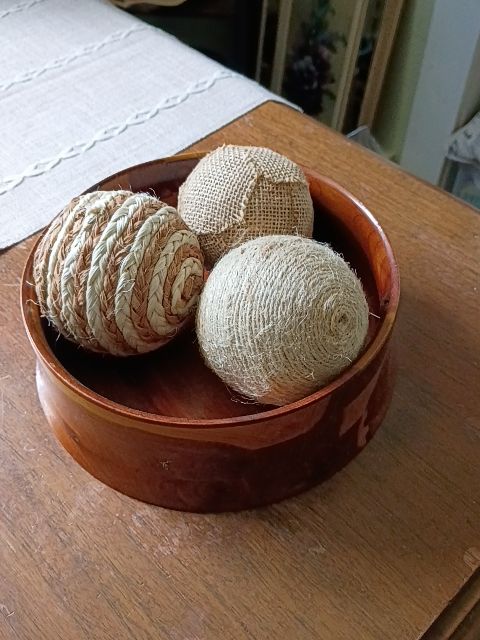 Curved wood bowl 3 x 8 three rustic orbs