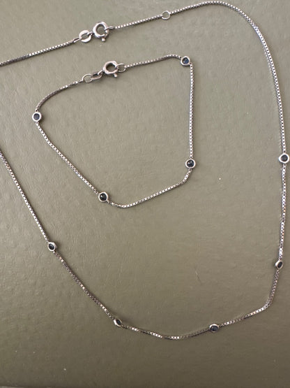 Necklace & Bracelet Set 925 Blue Gem