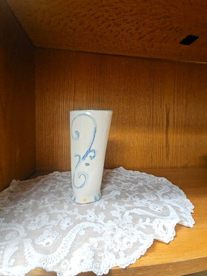 Red clay vase with abstract painting signed Villareal LR