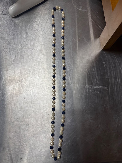 Lapis & Faux Pearl Necklace