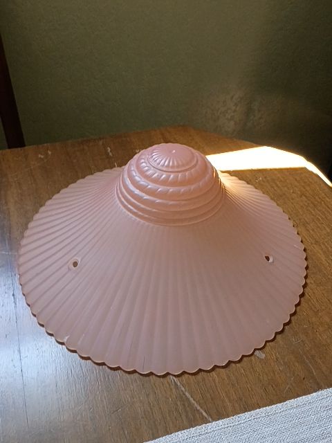 Vintage MCM Pink Ribbed glass ceiling shade