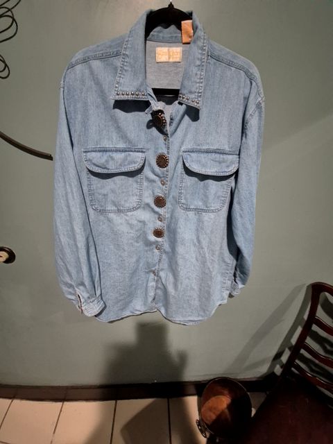 Denim Long Sleeve Button Down Shirt, L