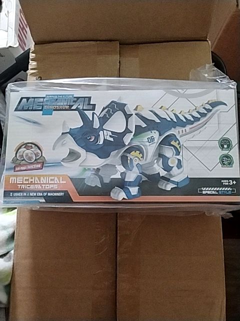 Blue and White  Electronic Walking Dinosaur